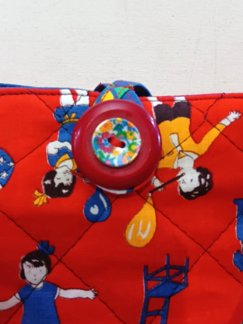 Children's Artisan Quilted Purse Tote Set, Vintage Motif Fabrics, Buttons, Robot